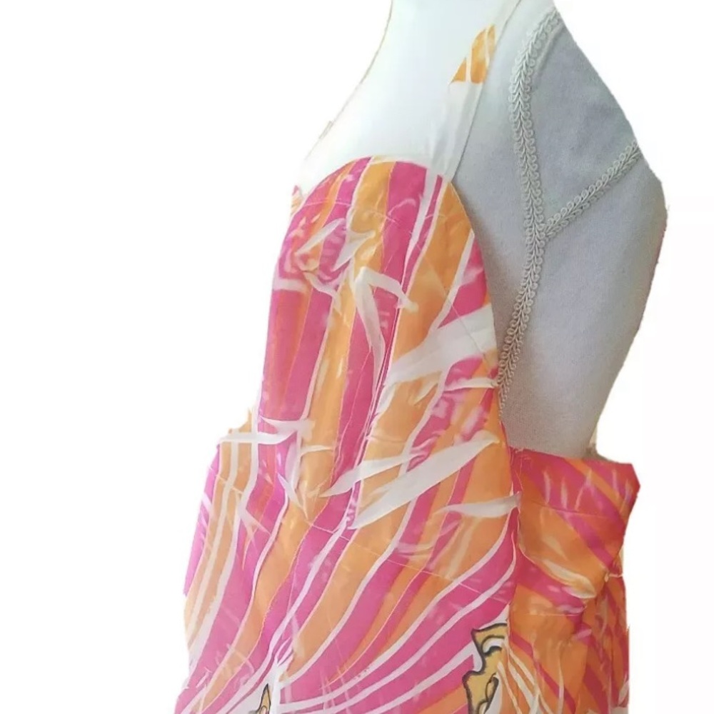 Unique Spectrum Women's Chifon Tank Top Abstract Floral Pink Orange White 2X - Picture 4 of 9